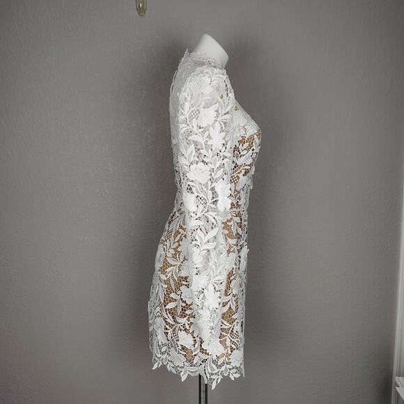 Jenny Yoo Lace White Samira Long Sleeve Mock Neck Mini Dress Size 8 Bride - Picture 3 of 16